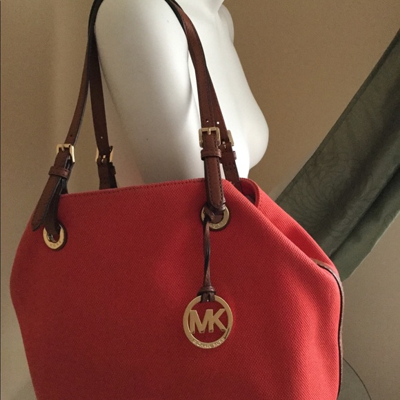 Michael Kors Handbags - Michael Kors red / brown shoulder bag tote